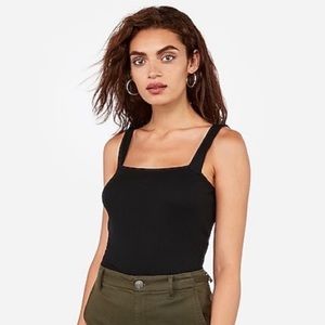 Express Black Ribbed Square Neck Tank, S
